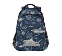 Kcldeci Kids Backpack for Girls Boys Gray Shark and Sealife School Backpacks Elementary Bookbags School Book Bag Travel Daypack
