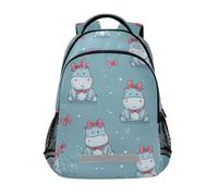 Kcldeci Kids Backpack for Girls Boys Hippopotamus and Bows School Backpacks Elementary Bookbags School Book Bag Travel Daypack