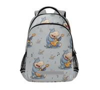 Kcldeci Kids Backpack for Girls Boys Hippopotamus Playing Guitar School Backpacks Elementary Bookbags School Book Bag Travel Daypack