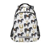 Kcldeci Kids Backpack for Girls Boys Horses Gold Horseshoes School Backpacks Elementary Bookbags School Book Bag Travel Daypack