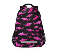 Kcldeci Kids Backpack for Girls Boys Hot Pink Sharks School Backpacks Elementary Bookbags School Book Bag Travel Daypack