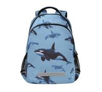 Kcldeci Kids Backpack for Girls Boys Killer Whale Orca Ocean Blue School Backpacks Elementary Bookbags School Book Bag Travel Daypack