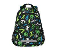 Kcldeci Kids Backpack for Girls Boys Lightning Bolts Skulls School Backpacks Elementary Bookbags School Book Bag Travel Daypack