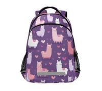 Kcldeci Kids Backpack for Girls Boys Llama Alpaca with Pink Hearts School Backpacks Elementary Bookbags School Book Bag Travel Daypack