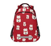 Kcldeci Kids Backpack for Girls Boys Lucky Cat Red School Backpacks Elementary Bookbags School Book Bag Travel Daypack