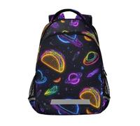 Kcldeci Kids Backpack for Girls Boys Neon Taco in Space School Backpacks Elementary Bookbags School Book Bag Travel Daypack