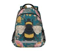 Kcldeci Kids Backpack for Girls Boys Pink Peonies Bees School Backpacks Elementary Bookbags School Book Bag Travel Daypack