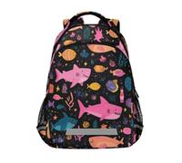 Kcldeci Kids Backpack for Girls Boys Pink Shark and Sealife School Backpacks Elementary Bookbags School Book Bag Travel Daypack