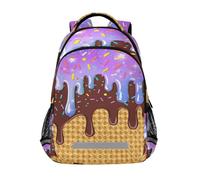 Kcldeci Kids Backpack for Girls Boys Purple Glitter Stars Ice Cream School Backpacks Elementary Bookbags School Book Bag Travel Daypack