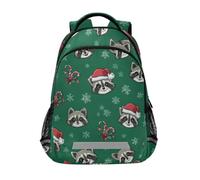 Kcldeci Kids Backpack for Girls Boys Raccoon with Santa Head School Backpacks Elementary Bookbags School Book Bag Travel Daypack
