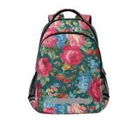 Kcldeci Kids Backpack for Girls Boys Red Blue and Green Flowers School Backpacks Elementary Bookbags School Book Bag Travel Daypack