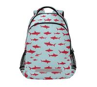 Kcldeci Kids Backpack for Girls Boys Red Shark School Backpacks Elementary Bookbags School Book Bag Travel Daypack