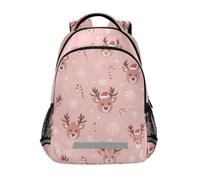 Kcldeci Kids Backpack for Girls Boys Reindeer with Santa Head School Backpacks Elementary Bookbags School Book Bag Travel Daypack