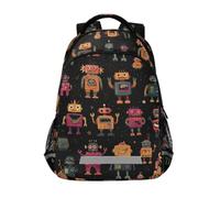 Kcldeci Kids Backpack for Girls Boys Robots Retro Monsters School Backpacks Elementary Bookbags School Book Bag Travel Daypack