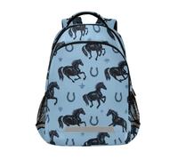 Kcldeci Kids Backpack for Girls Boys Running Horse and Horseshoes School Backpacks Elementary Bookbags School Book Bag Travel Daypack