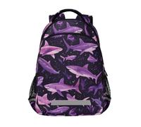 Kcldeci Kids Backpack for Girls Boys Sharks Fish on Purple1 School Backpacks Elementary Bookbags School Book Bag Travel Daypack