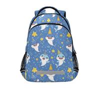 Kcldeci Kids Backpack for Girls Boys Sharks Wearing Birthday Hats School Backpacks Elementary Bookbags School Book Bag Travel Daypack