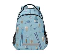 Kcldeci Kids Backpack for Girls Boys Ski Champagne on White School Backpacks Elementary Bookbags School Book Bag Travel Daypack