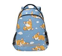 Kcldeci Kids Backpack for Girls Boys Sleepy Corgi on Blue School Backpacks Elementary Bookbags School Book Bag Travel Daypack