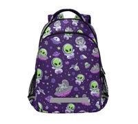 Kcldeci Kids Backpack for Girls Boys Space Green Aliens and Gray Cats School Backpacks Elementary Bookbags School Book Bag Travel Daypack