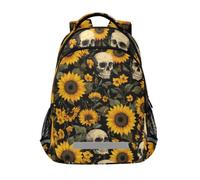 Kcldeci Kids Backpack for Girls Boys Sunflowers Horror Skulls School Backpacks Elementary Bookbags School Book Bag Travel Daypack