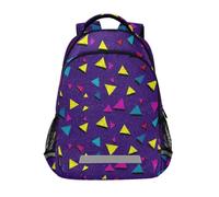 Kcldeci Kids Backpack for Girls Boys Triangles 1980s Purple School Backpacks Elementary Bookbags School Book Bag Travel Daypack