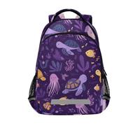Kcldeci Kids Backpack for Girls Boys Turtle and Sealife on Purple School Backpacks Elementary Bookbags School Book Bag Travel Daypack