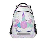 Kcldeci Kids Backpack for Girls Boys Unicorn Face with A Rose Flower School Backpacks Elementary Bookbags School Book Bag Travel Daypack