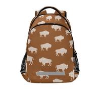 Kcldeci Kids Backpack for Girls Boys White Bison Pattern on Chocalate School Backpacks Elementary Bookbags School Book Bag Travel Daypack
