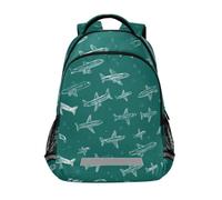 Kcldeci Kids Backpack for Girls Boys White Planes on Green School Backpacks Elementary Bookbags School Book Bag Travel Daypack