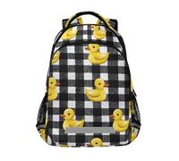 Kcldeci Kids Backpack for Girls Boys Yellow Ducky Plaid School Backpacks Elementary Bookbags School Book Bag Travel Daypack