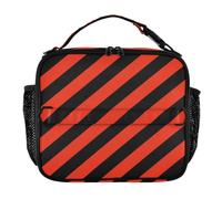 Kcldeci Kids Lunch Box for School Black Red Diagonal Lines Reusable Insulated Lunch Bag for Toddler, Girl, and Boy Meal Containers