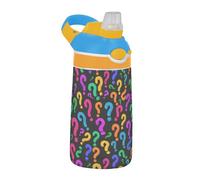 Kcldeci Kids Water Bottle For School or Travel,Colorful Question Mark 16oz Durable Plastic Water Bottle With Straw for Girls Boys,Clear