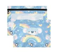 Kcldeci Koalas Rainbow Pencil Pouch for 3 Ring Binder,Pencil Pouches with Zipper Pencil Bag, Clear Pencil Case Office Stationery School Organizer