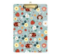 Kcldeci Leaves and Ladybugs Acrylic Clipboards Standard Letter A4 Size Clipboards for Classroom, Teacher Women Clip Board Office School Supplies Silver 12x9in