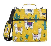 Kcldeci Llamas and Cacti 3 Ring 1.5 Inch Zipper Binder,500 Sheet Organizer Binder Bag with Shoulder Strap Expanding Files for School and Office