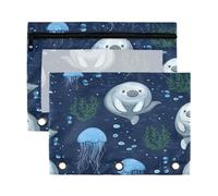 Kcldeci Manatees Jellyfish Pencil Pouch for 3 Ring Binder,Pencil Pouches with Zipper Pencil Bag, Clear Pencil Case Office Stationery School Organizer