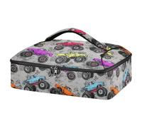 Kcldeci Monster Trucks on A Grey Insulated Thermal Food Carrier Insulated Casserole Carrier for Hot or Cold Food, Insulated Tote Bag for Potluck Cookouts Parties Picnic,Lasagna Lugger