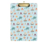 Kcldeci Nautical Cute Sea Sailing Ships Marine Acrylic Clipboards Standard Letter A4 Size Clipboards for Classroom, Teacher Women Clip Board Office School Supplies Gold 12x9in