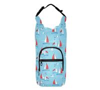 Kcldeci Nautical Sail Boats and Seagulls Water Bottle Holder with Strap Carrier Sling Bag with Phone Pocket Water Bottle Sleeve for Men Women Hiking Camping Travelling