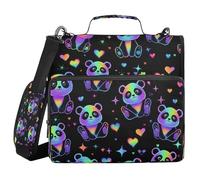 Kcldeci Pandas Rainbow 3 Ring 1.5 Inch Zipper Binder,500 Sheet Organizer Binder Bag with Shoulder Strap Expanding Files for School and Office