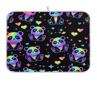 Kcldeci Pandas Rainbow Dish Drying Mat Kitchen Counter Mat Draining Mat Kitchen Accessories Dish Rack Pad for Dishes, Utensils, Countertops, Sinks 16x18in