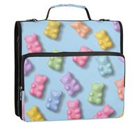 Kcldeci Pastel Gummy Bears 3 Ring 2 Inch Zipper Binder,500 Sheet Organizer Binder Bag with Shoulder Strap Expanding Files for School and Office