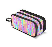 Kcldeci Pencil Case Pen Pouch, Large Pencil Bag with Zipper, Dripping Neon Rainbow Stationery Storage and Organizer, School Supplies for Teen and Adult Boys Girls