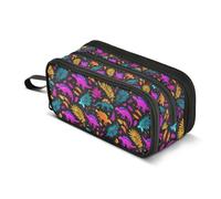 Kcldeci Pencil Case Pen Pouch, Large Pencil Bag with Zipper, Neon Dinosaur Stationery Storage and Organizer, School Supplies for Teen and Adult Boys Girls