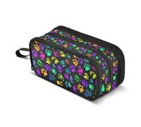 Kcldeci Pencil Case Pen Pouch, Large Pencil Bag with Zipper, Neon Dog Paw Prints Stationery Storage and Organizer, School Supplies for Teen and Adult Boys Girls