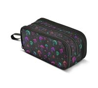 Kcldeci Pencil Case Pen Pouch, Large Pencil Bag with Zipper, Neon Mushroon Black Stationery Storage and Organizer, School Supplies for Teen and Adult Boys Girls