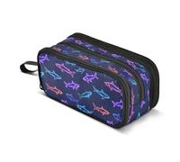 Kcldeci Pencil Case Pen Pouch, Large Pencil Bag with Zipper, Neon Shark Stationery Storage and Organizer, School Supplies for Teen and Adult Boys Girls
