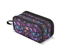 Kcldeci Pencil Case Pen Pouch, Large Pencil Bag with Zipper, Neon Starfish Seashell Stationery Storage and Organizer, School Supplies for Teen and Adult Boys Girls