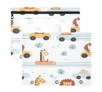 Kcldeci Pencil Pouch for 3 Ring Binder,Animals Driving Cars A4 Size Zipper Pencil Pouches for Girls Boys, Clear Window Pen Case for Binder 2Pack